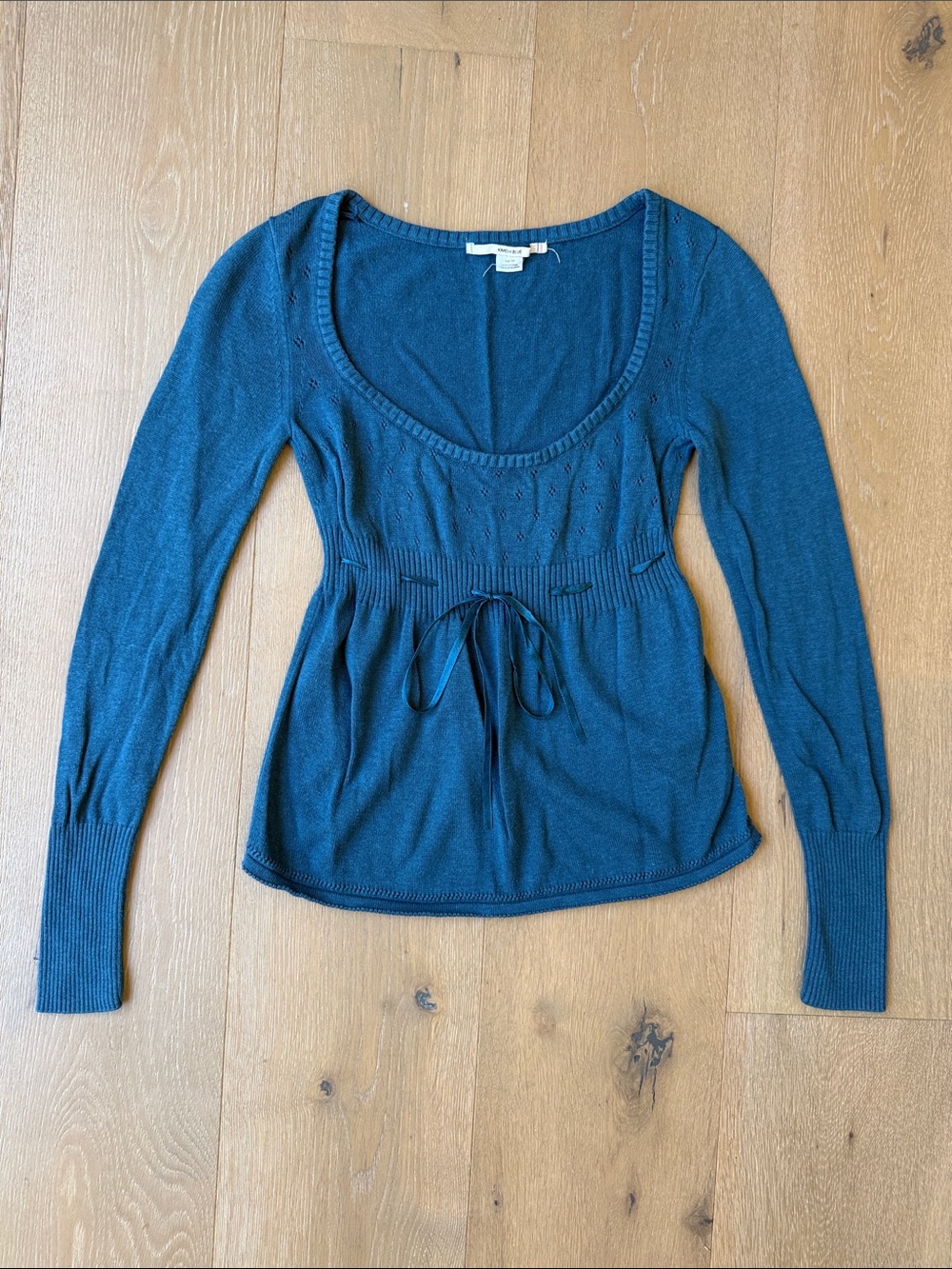 Kimchi Blue Teal Scoop Neck Long Sleeve Knit Top with Waist Tie